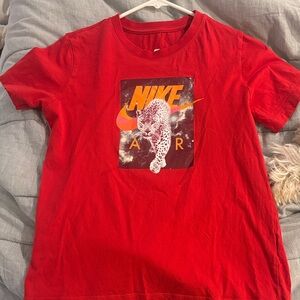 Nike Red Tee with Orange Swoosh and Leopard Graphic